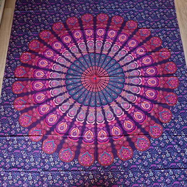 Tela de pared grande de algodón, color morado, turquesa, Mandala indio Goa, tela para colgar en la pared, para playa, parque, Picnic, cama, sofá y mesa