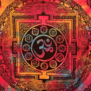 Large cotton cloth, wall hanging, beach towel, park blanket, tablecloth, bed sheet, throw, decoration, yoga, mandala, chakras, Om, Indian