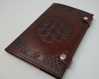 Leren notitieboek "Bloem des Levens". Dagboek, schetsboek, tekenboek, dichtbundel, droomboek, receptenboek, notitieboek, leren boek