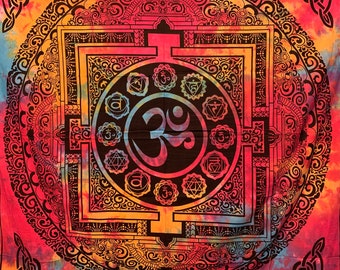 Grande telo di cotone, arazzo, telo da spiaggia, coperta da parco, tovaglia, lenzuolo, coperta, decorazione, yoga, mandala, chakra, Om, indiano