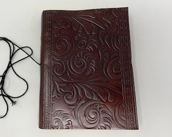 Vintage leather-bound notebook with spiral binding. Diary, journal, sketchbook, notebook, recipe book, guest book, spellbook, RAG, leather book