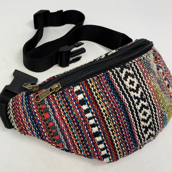 Cotton belt bag with 3 zipped compartments, bum bag, crossbody bag, shoulder bag, side bag, travel bag, party bag