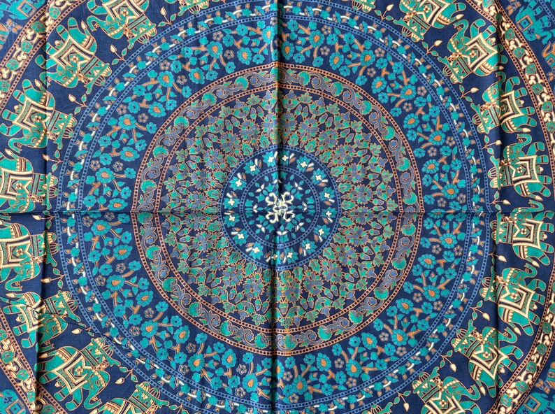 Tuch aus Baumwolle, Wandtuch, Wandbehang, Wandteppich, Überwurf, Strandtuch, Parkdecke, Dekoration, Mandala, Yoga, Goa, Elefant, Blumen, Pfau, Indisch, Blau, Party, Festival, Wall-Art , Raumdekoration