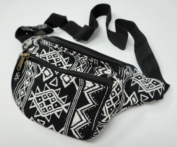 Gürteltasche aus Baumwolle mit 3 Reißverschluss-Fächern, Bauchtasche, Hüfttasche, Brusttasche, Umhängetasche, Schultertasche, Partytasche