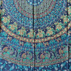 Tuch aus Baumwolle, Wandtuch, Wandbehang, Wandteppich, Überwurf, Strandtuch, Parkdecke, Dekoration, Mandala, Yoga, Goa, Elefant, Blumen, Pfau, Indisch, Blau, Party, Festival, Wall-Art , Raumdekoration