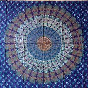 Blaues Tuch, Baumwolle, Mandala. Wandtuch, Wanddekoration, Wandbehang, Schattentuch, Bettüberwurf, Strandtuch, Parkdecke, Tagesdecke, Tischdecke, Ritualtuch, Mandalatuch, Partytuch, Yoga, Goa, indisch