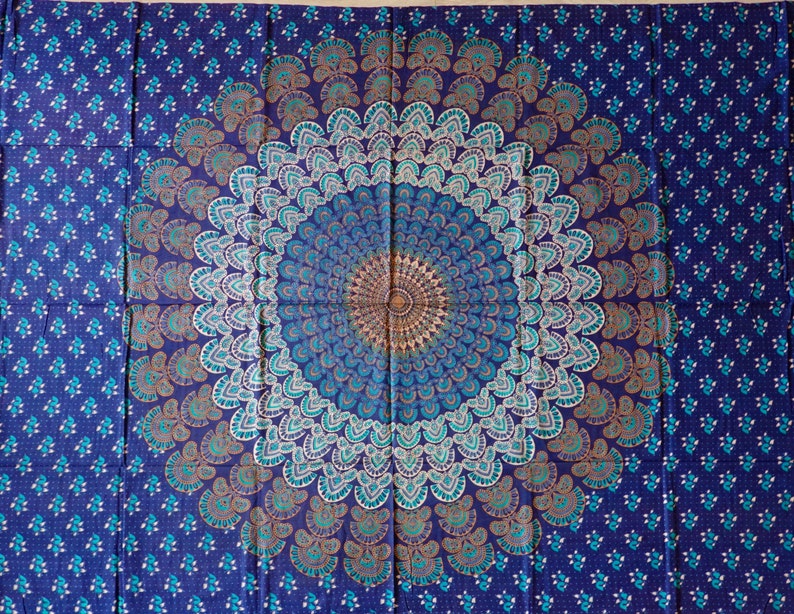 Blaues Tuch, Baumwolle, Mandala. Wandtuch, Wanddekoration, Wandbehang, Schattentuch, Bettüberwurf, Strandtuch, Parkdecke, Tagesdecke, Tischdecke, Ritualtuch, Mandalatuch, Partytuch, Yoga, Goa, indisch