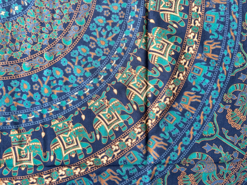 Tuch aus Baumwolle, Wandtuch, Wandbehang, Wandteppich, Überwurf, Strandtuch, Parkdecke, Dekoration, Mandala, Yoga, Goa, Elefant, Blumen, Pfau, Indisch, Blau, Party, Festival, Wall-Art , Raumdekoration