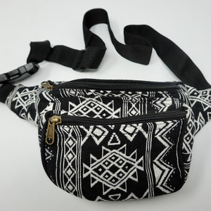 Cotton belt bag with 3 zipped compartments, bum bag, hip bag, chest bag, crossbody bag, shoulder bag, party bag