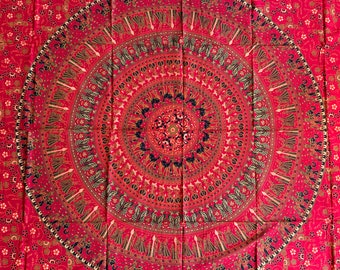 Tuch aus Baumwolle, Wandtuch, Wandbehang, Wandteppich, Überwurf, Strandtuch, Parkdecke, Dekoration, Mandala, Yoga, Goa, Indisch, Rot, Orange