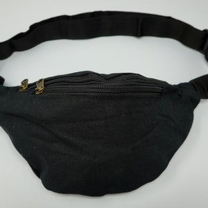 Gürteltasche aus Baumwolle mit 3 Reißverschlüssen, Hüfttasche, Schultertasche, Bauchtasche, Umhängetasche, Reisetasche, Partytasche Einfarbig - Schwarz