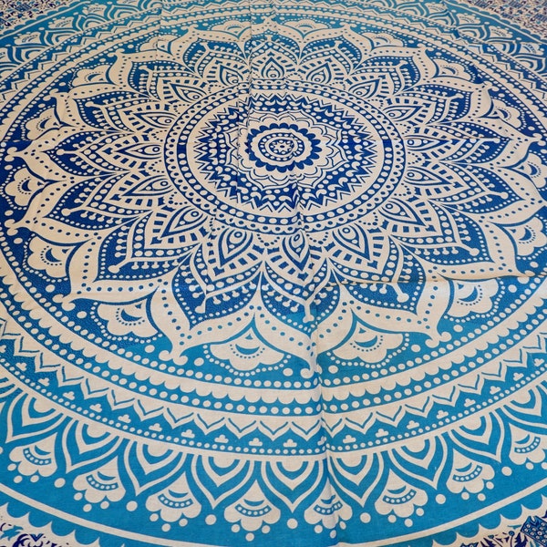 Tuch aus Baumwolle, Wandtuch, Wandbehang, Strandtuch, Tagesdecke, Tischdecke, Überwurf, Dekoration, Mandala, Blau, Hellblau, Goa, Indisch