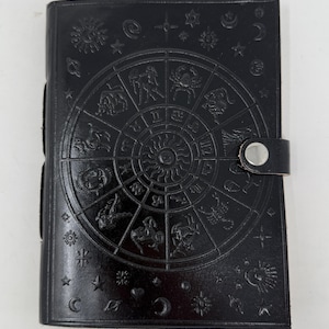 Cuaderno vintage encuadernado en piel "Signos del Zodíaco". Diario, cuaderno de bocetos, libro de dibujo, libro de sueños, libro de ideas, cuaderno, libro de cuero, bloc de notas