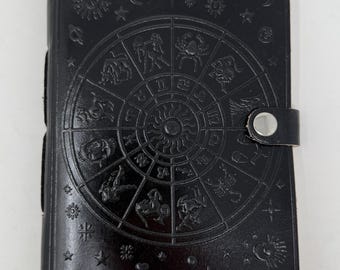 Libreta vintage encuadernada en piel con diseño del zodíaco. Ideal para usar como diario, cuaderno de bocetos, libro de dibujo, diario de sueños, libro de ideas, libreta o cuaderno.