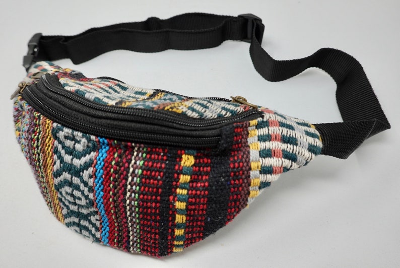Gürteltasche aus Baumwolle mit 3 Reißverschluss-Fächern, Bauchtasche, Umhängetasche, Schultertasche, Seitentasche, Reisetasche, Partytasche, Handytasche, Schlüsseltasche, Fahrradtasche, Wandertasche