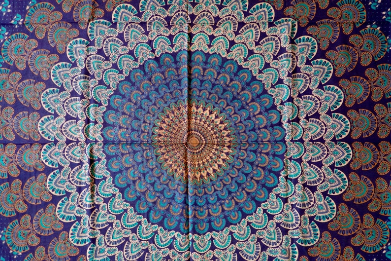 Blaues Tuch, Baumwolle, Mandala. Wandtuch, Wanddekoration, Wandbehang, Schattentuch, Bettüberwurf, Strandtuch, Parkdecke, Tagesdecke, Tischdecke, Ritualtuch, Mandalatuch, Partytuch, Yoga, Goa, indisch