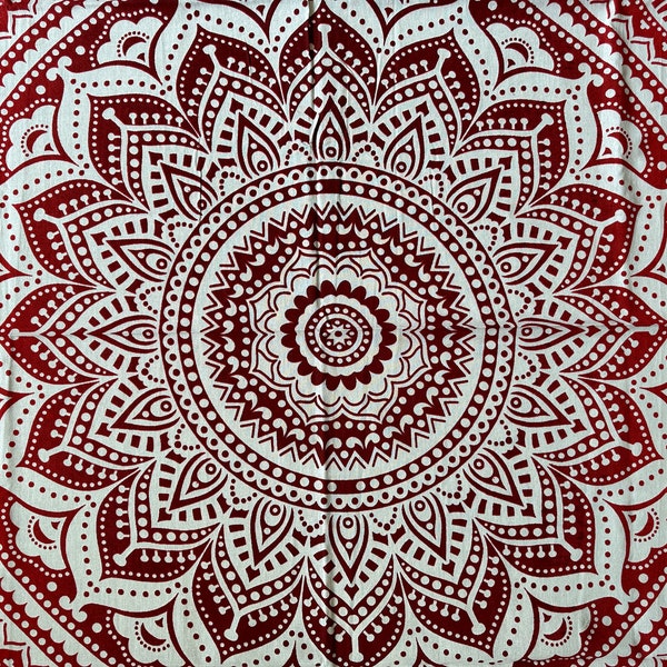 Cotton Cloth, Wall Cloth, Tapestry, Wall Hanging, Beach Towel, Bedspread, Tablecloth, Throw, Decoration, Mandala, Red, White, Indian