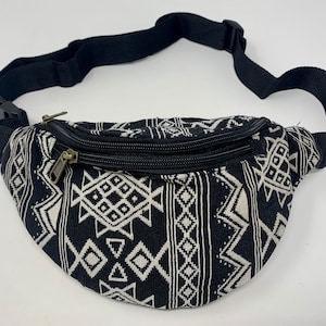 Gürteltasche aus Baumwolle mit 3 Reißverschluss-Fächern, Bauchtasche, Umhängetasche, Schultertasche, Seitentasche, Reisetasche, Partytasche