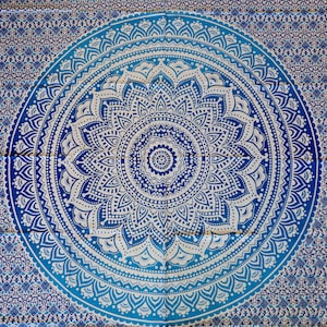 Cotton cloth, wall hanging, beach towel, bedspread, tablecloth, throw, decoration, mandala, blue, light blue, Goa, Indian