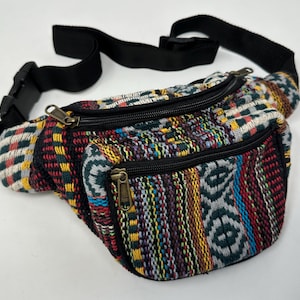 Gürteltasche aus Baumwolle mit 3 Reißverschluss-Fächern, Bauchtasche, Umhängetasche, Schultertasche, Seitentasche, Reisetasche, Partytasche