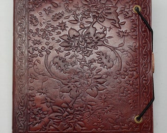 Cuaderno encuadernado en piel "Flores Silvestres y Flor de la Vida". Diario, cuaderno de dibujo, cuaderno de bocetos, libro de visitas, libro de sueños, cuaderno, libro de cuero