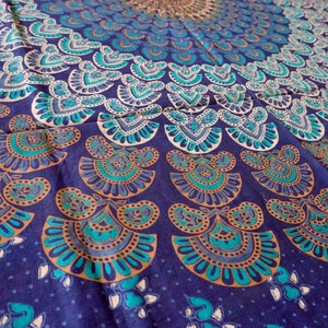 Blaues Tuch, Baumwolle, Mandala. Wandtuch, Wanddekoration, Wandbehang, Schattentuch, Bettüberwurf, Strandtuch, Parkdecke, Tagesdecke, Tischdecke, Ritualtuch, Mandalatuch, Partytuch, Yoga, Goa, indisch