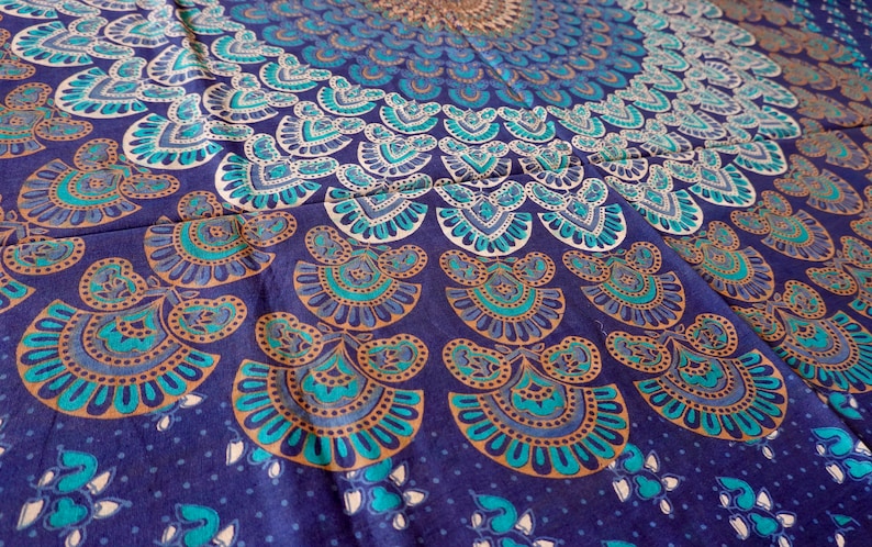 Blaues Tuch, Baumwolle, Mandala. Wandtuch, Wanddekoration, Wandbehang, Schattentuch, Bettüberwurf, Strandtuch, Parkdecke, Tagesdecke, Tischdecke, Ritualtuch, Mandalatuch, Partytuch, Yoga, Goa, indisch