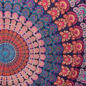 Large cotton cloth, wall towel, tapestry, beach towel, bedspread, tablecloth, throw, decoration, yoga, mandala, purple, pink, turquoise