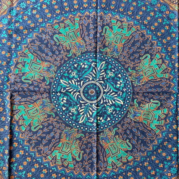 Cotton Cloth, Wall Cloth, Wall Hanging, Tapestry, Wall Art, Throw, Beach Towel, Park Blanket, Decoration, Mandala, Goa, Elephant, Blue