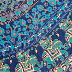 Tuch aus Baumwolle, Wandtuch, Wandbehang, Wandteppich, Überwurf, Strandtuch, Parkdecke, Dekoration, Mandala, Yoga, Goa, Elefant, Blumen, Pfau, Indisch, Blau, Party, Festival, Wall-Art , Raumdekoration