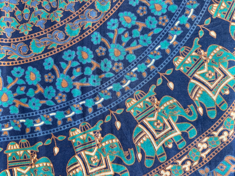 Tuch aus Baumwolle, Wandtuch, Wandbehang, Wandteppich, Überwurf, Strandtuch, Parkdecke, Dekoration, Mandala, Yoga, Goa, Elefant, Blumen, Pfau, Indisch, Blau, Party, Festival, Wall-Art , Raumdekoration