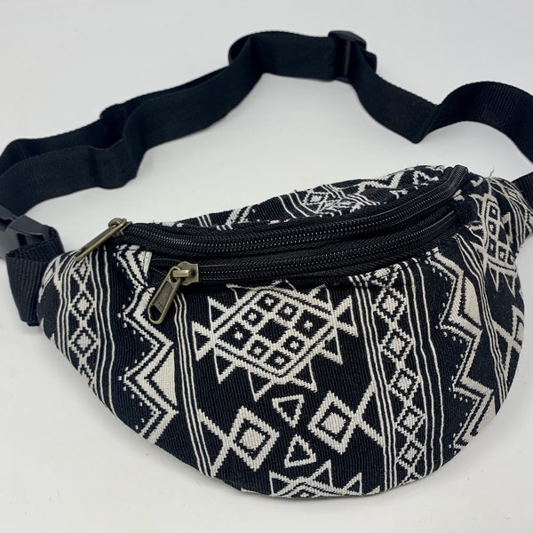 Cotton belt bag with 3 zipped compartments, bum bag, crossbody bag, shoulder bag, side bag, travel bag, party bag