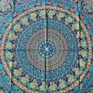 Tuch aus Baumwolle, Wandtuch, Wandbehang, Wandteppich, Überwurf, Strandtuch, Parkdecke, Dekoration, Mandala, Yoga, Goa, Elefant, Blumen, Pfau, Indisch, Blau, Party, Festival, Wall-Art , Raumdekoration