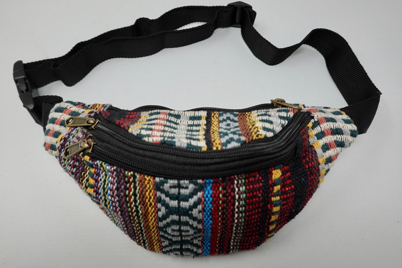 Gürteltasche aus Baumwolle mit 3 Reißverschluss-Fächern, Bauchtasche, Umhängetasche, Schultertasche, Seitentasche, Reisetasche, Partytasche, Handytasche, Schlüsseltasche, Fahrradtasche, Wandertasche