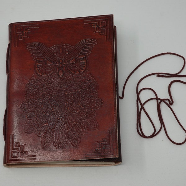 Notizbuch mit Ledereinband "Eule", 18 cm x 14 cm, Vintage. Notizheft,Tagebuch,Skizzenbuch,Zeichenbuch,Lederbuch für Reise, Poesie, Ideen