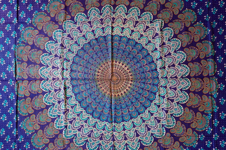 Blaues Tuch, Baumwolle, Mandala. Wandtuch, Wanddekoration, Wandbehang, Schattentuch, Bettüberwurf, Strandtuch, Parkdecke, Tagesdecke, Tischdecke, Ritualtuch, Mandalatuch, Partytuch, Yoga, Goa, indisch