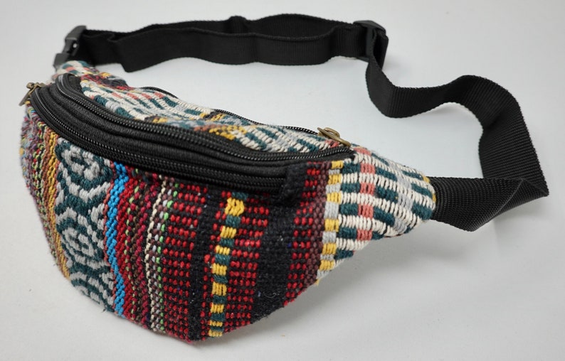 Gürteltasche aus Baumwolle mit 3 Reißverschluss-Fächern, Bauchtasche, Umhängetasche, Schultertasche, Seitentasche, Reisetasche, Partytasche, Handytasche, Schlüsseltasche, Fahrradtasche, Wandertasche