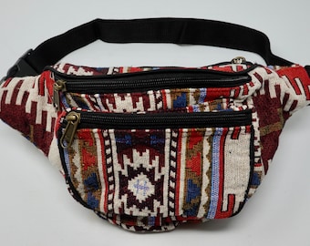 Sac ceinture en coton avec 3 compartiments zippés, sac banane, sac crossbody, sac bandoulière, sac latéral, sac de voyage, sac pour chien