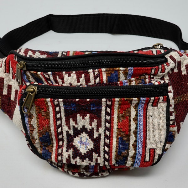 Sac ceinture en coton avec 3 compartiments zippés, sac banane, sac crossbody, sac bandoulière, sac latéral, sac de voyage, sac pour chien