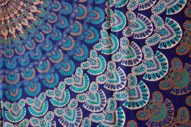 Blaues Tuch, Baumwolle, Mandala. Wandtuch, Wanddekoration, Wandbehang, Schattentuch, Bettüberwurf, Strandtuch, Parkdecke, Tagesdecke, Tischdecke, Ritualtuch, Mandalatuch, Partytuch, Yoga, Goa, indisch