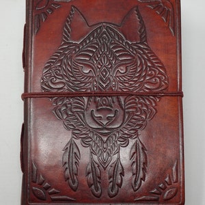 Notizbuch mit Ledereinband "Wolf", Tagebuch, Skizzenbuch, Zeichenbuch, RPG, Notizheft, Lederbuch, Kladde, Leder, handgeschöpftes Papier