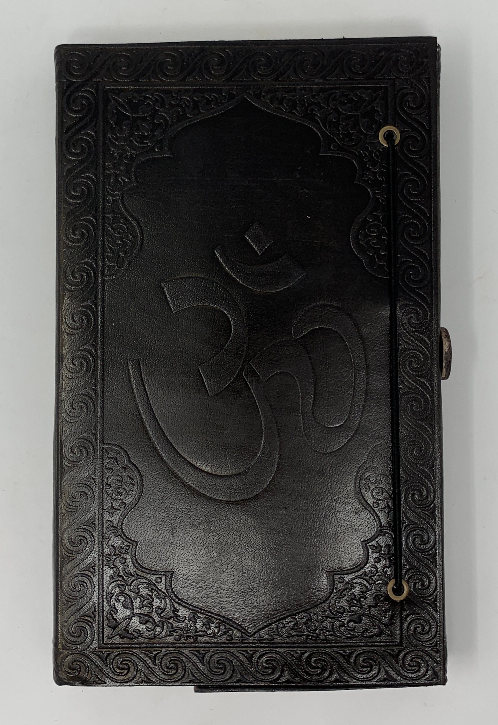Leather Bound Sketchbook Embossed Journal OM Symbol Leather Blank Book  Handmade Travel Notebook 