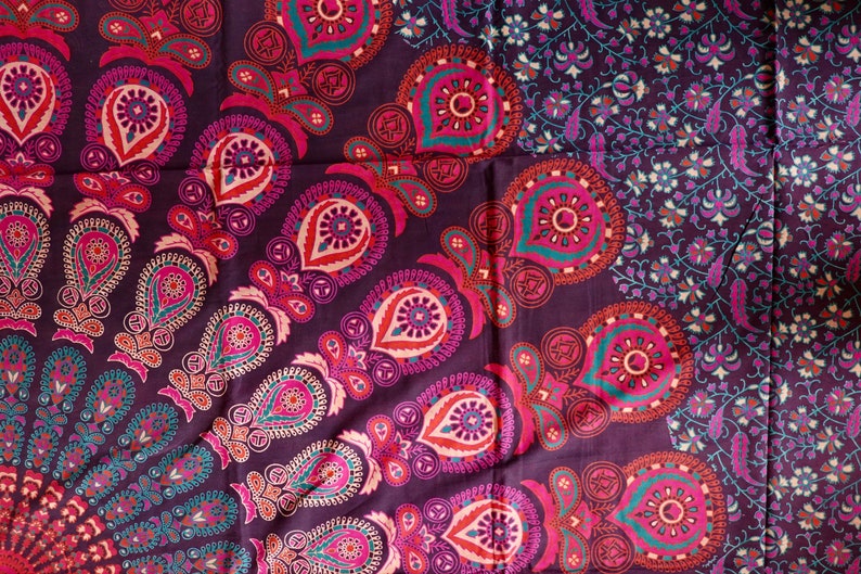 Tela de pared grande de algodón, color morado, turquesa, Mandala indio Goa, tela para colgar en la pared, para playa, parque, Picnic, cama, sofá y mesa imagen 2