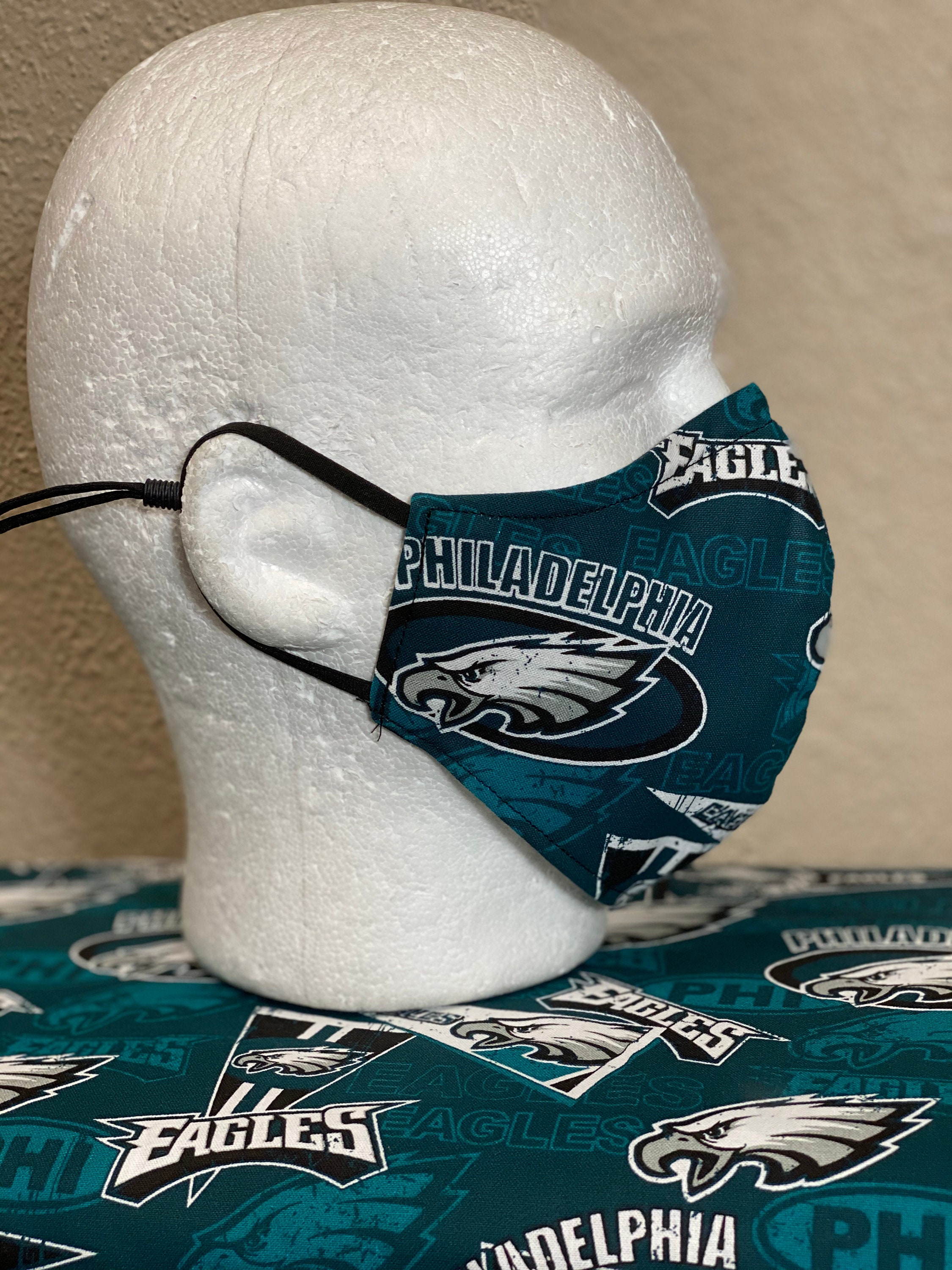 Philadelphia Eagles Face Mask with nose wire Elastic with | Etsy