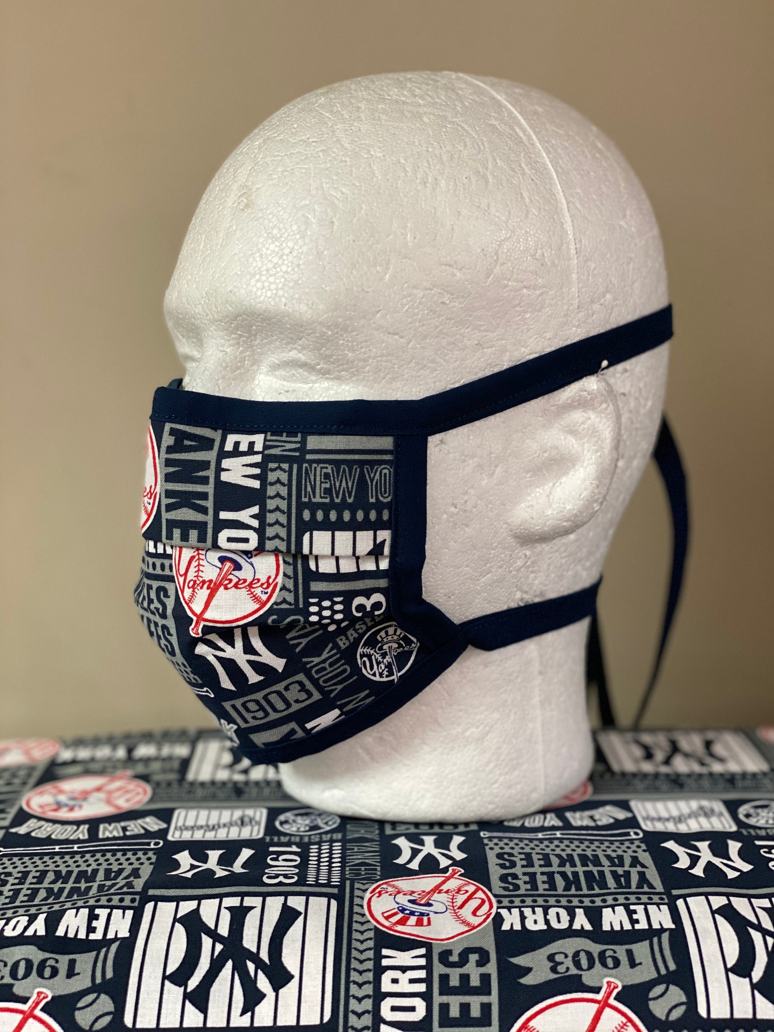 New York Yankees Face Mask with nose wire TIE STRAPS Etsy