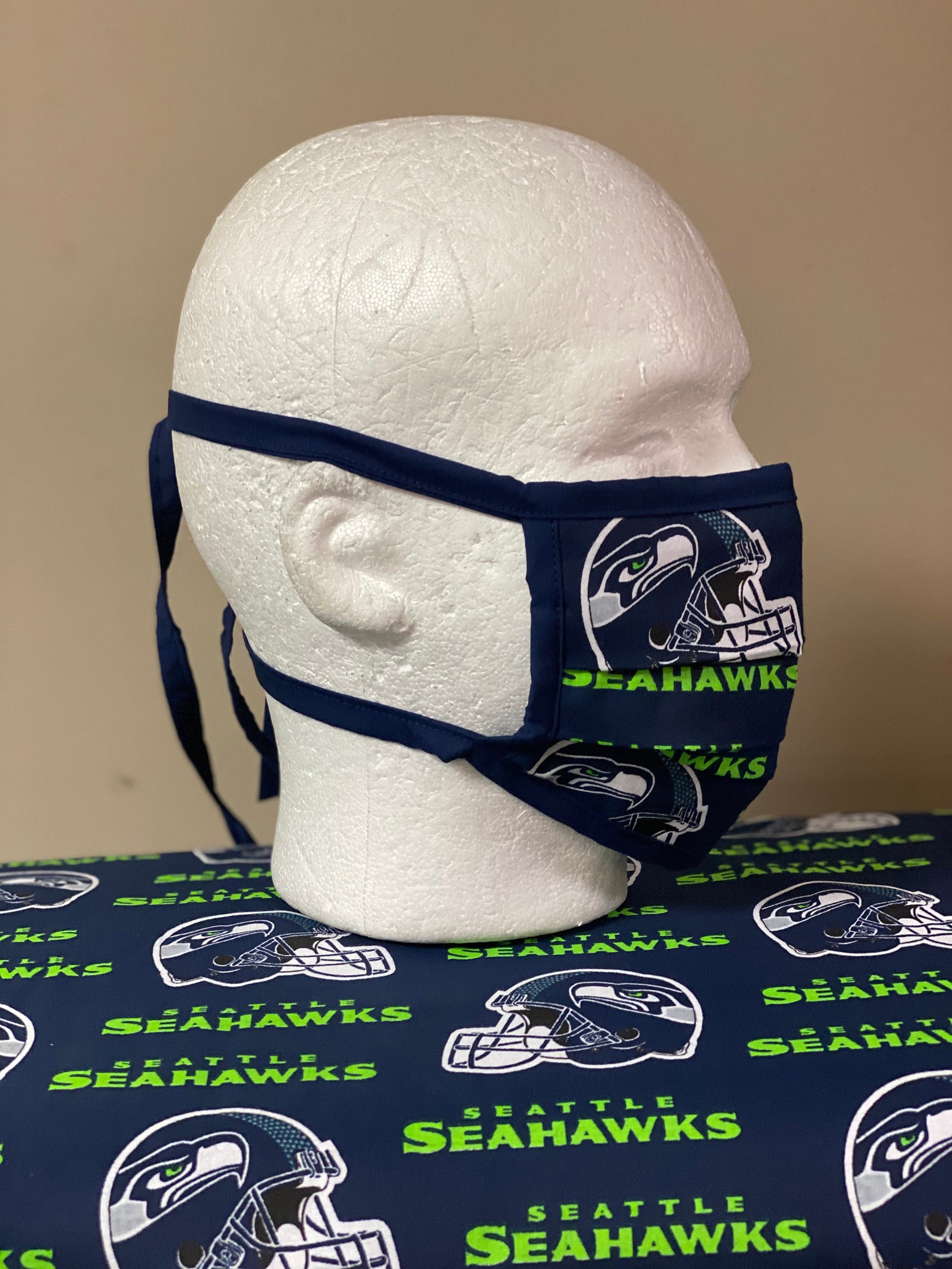 Seattle Seahawks Face Mask With Nose Wire Tie Straps Etsy