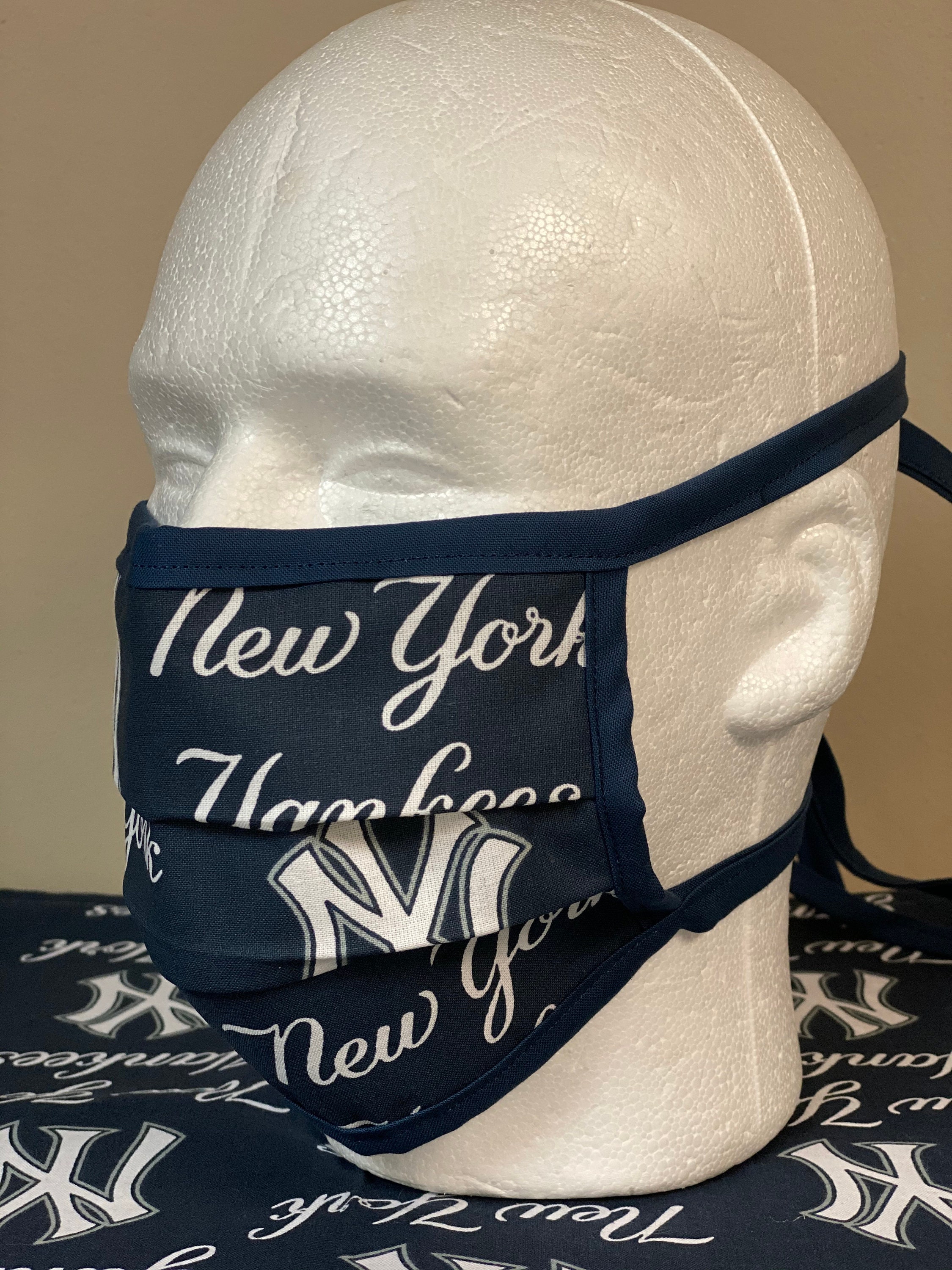 New York Yankees Face Mask with nose wire TIE STRAPS Etsy