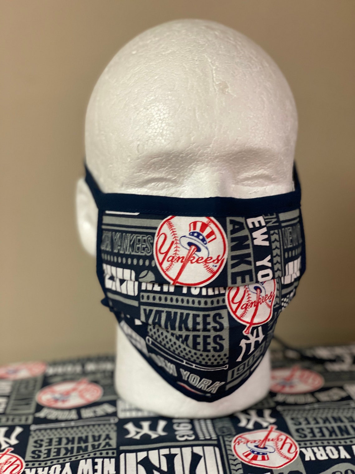 New York Yankees Face Mask with nose wire TIE STRAPS Etsy