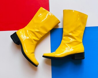 yellow boots on