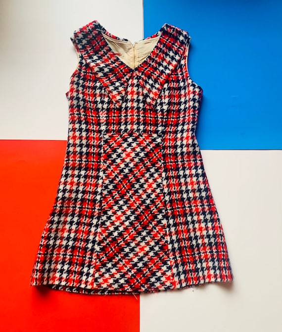 Original Vintage 60s Houndstooth Mod Mini Dress